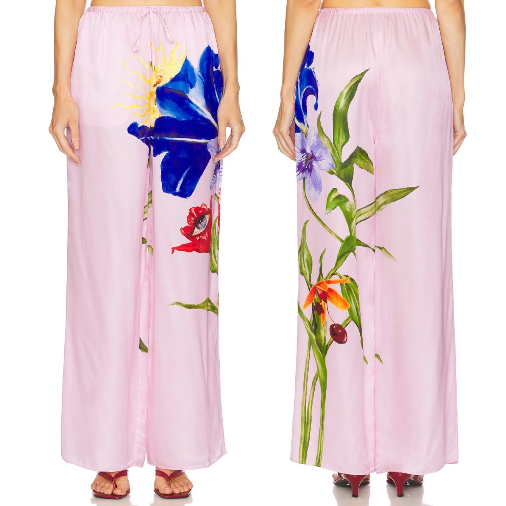New Roame. Miles Pant Elysium Blush Light Pink Satin 0 Xs Wide Leg Trouser Roame